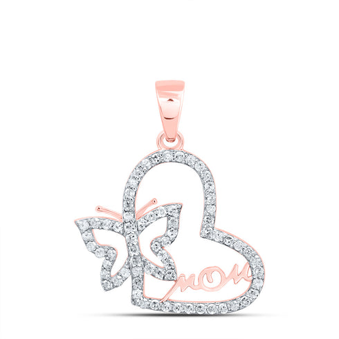 10k ROSE GOLD 1/4 CTW DIAMOND P1 GIFT | MOM BUTTERFLY HEART PENDANT